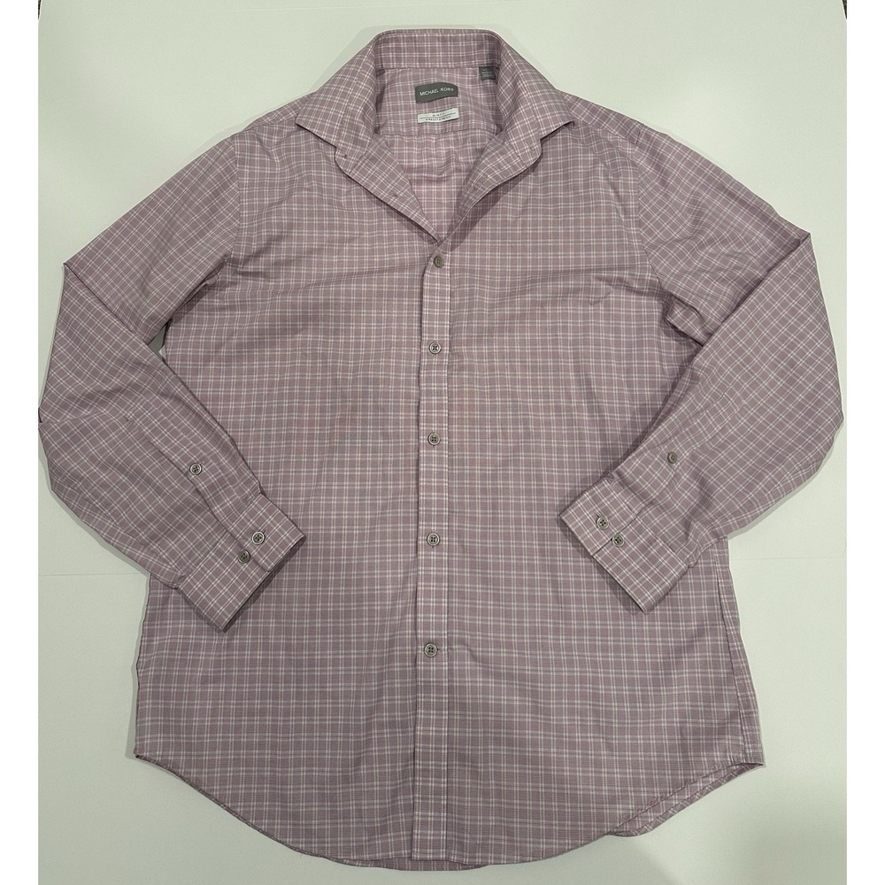 Michael Kors Men's Pink Gingham Slim Fit Stretch Dress Shirt